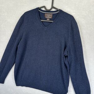 Black Brown 100% 2 Ply Cashmere V-Neck Sweater Preppy Sweater Men’s Medium Navy